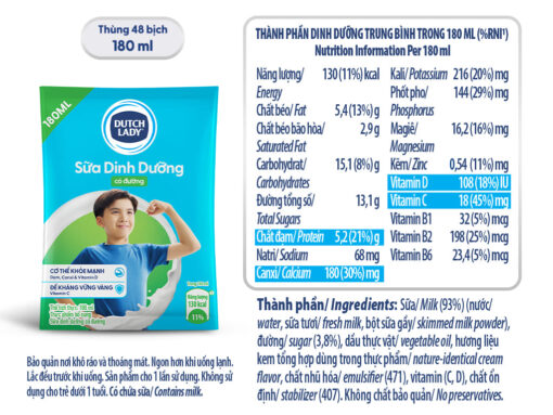 Thùng 48 bịch sữa dinh dưỡng có đường Dutch Lady 180ml - Hình ảnh 4