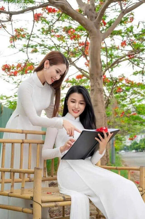 Áo Dài Học Sinh bộ gấm lụa 0448