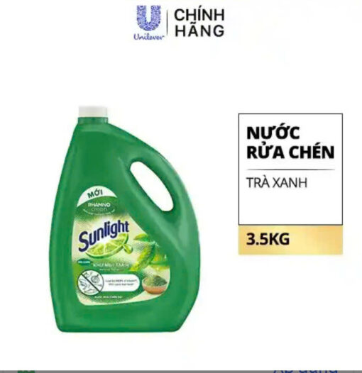 Nước rửa chén Sunlight khử mùi tanh matcha trà Nhật Can 3,5kg