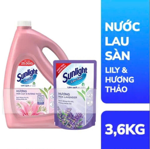 Nước lau sàn Sunlight tinh dầu thảo mộc hương hoa lily & bạch trà túi 3.6kg (quà tặng: SL có hạn)