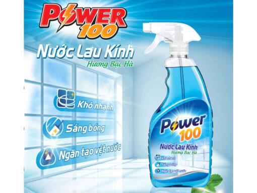 Nước lau kính Power100 hương bạc hà chai 580ml