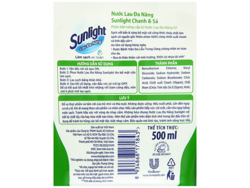 Nước lau đa năng Sunlight hương chanh sả chai 500ml - Hình ảnh 4